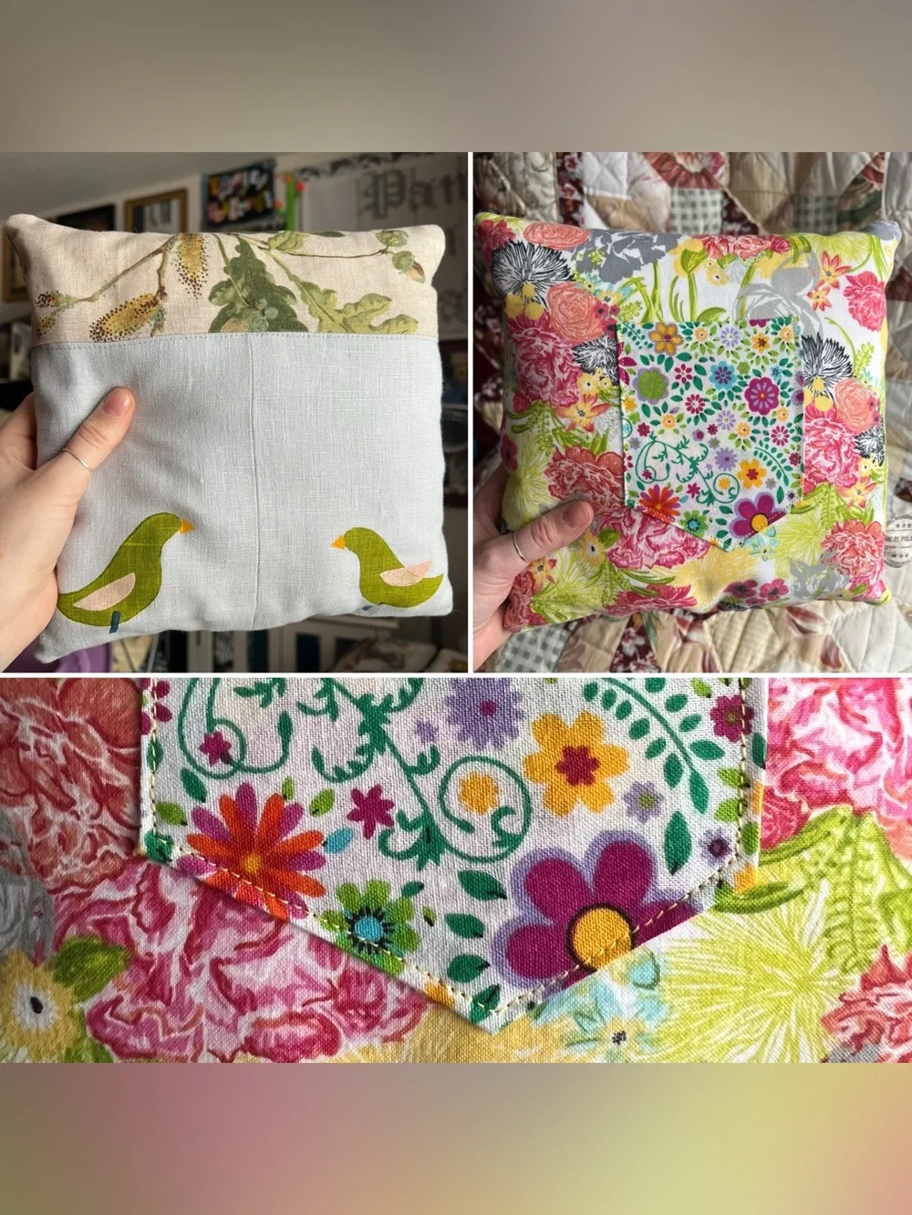 Tooth Fairy Pillow - Designer Fabrics Green Birds and Florals